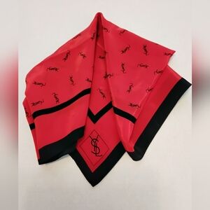 Vintage Yves Saint Laurent 100% Silk Red & Black Scarf